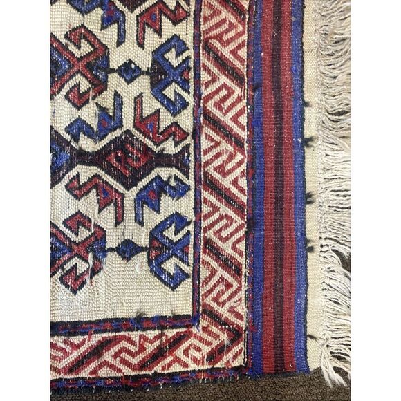 Vintage Afghan Flat weave Woven Wool Nomadic Rug Red Blue Geometric 55” x 29” - Picture 13 of 15